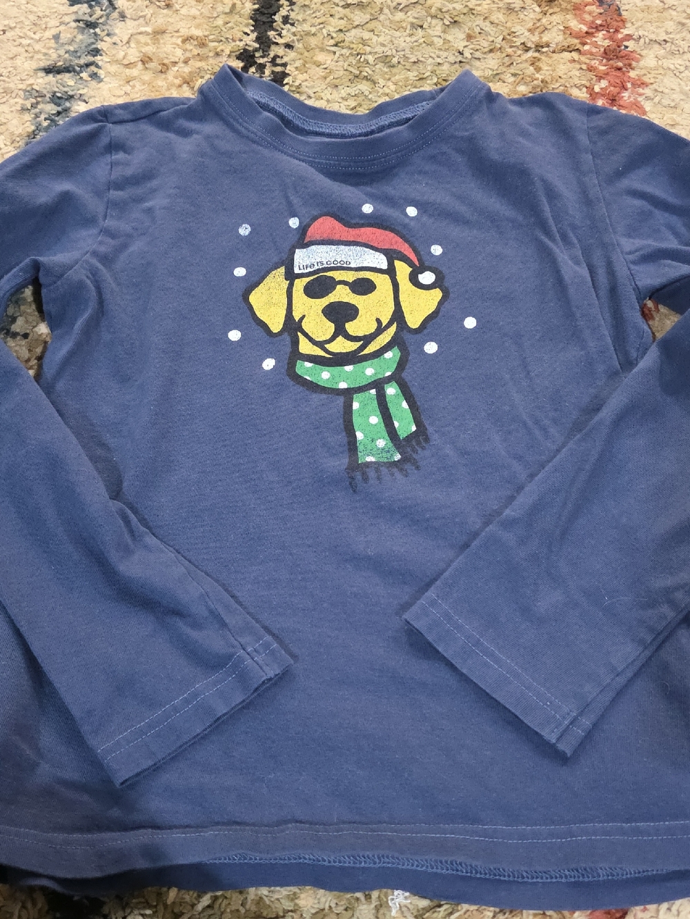 Life Is Good Navy Long-Sleeve Kids Holiday Dog Tee